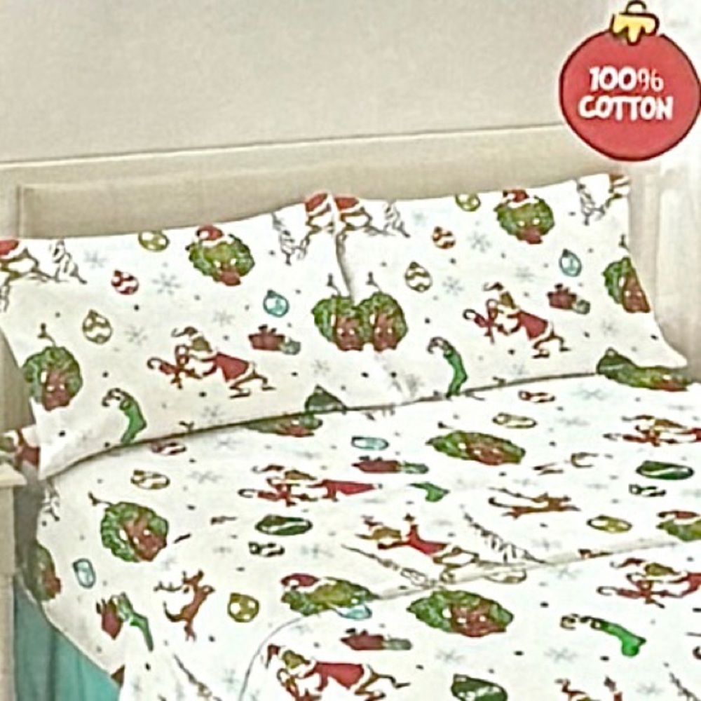 The Grinch Cotton Flannel Queen Bed Sheet Set